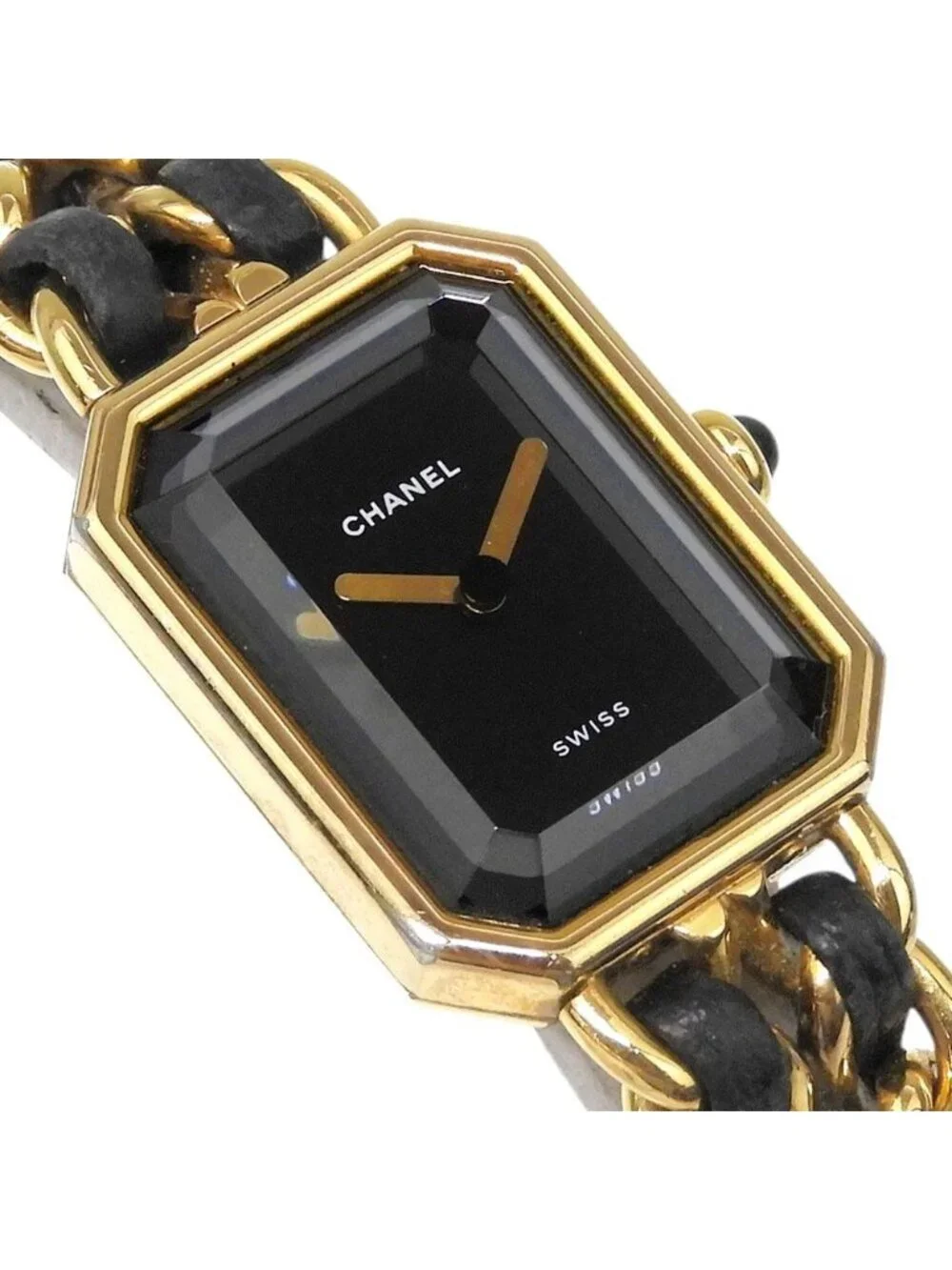 Chanel Premiere M Gold Plated Leather Quartz Analog Display Black Dial Watch